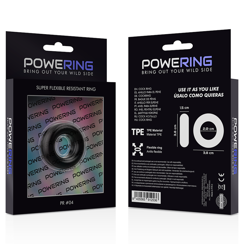 POWERING - ANNEAU PÉNIS SUPER FLEXIBLE ET RÉSISTANT 3,8CM PR04 NOIR