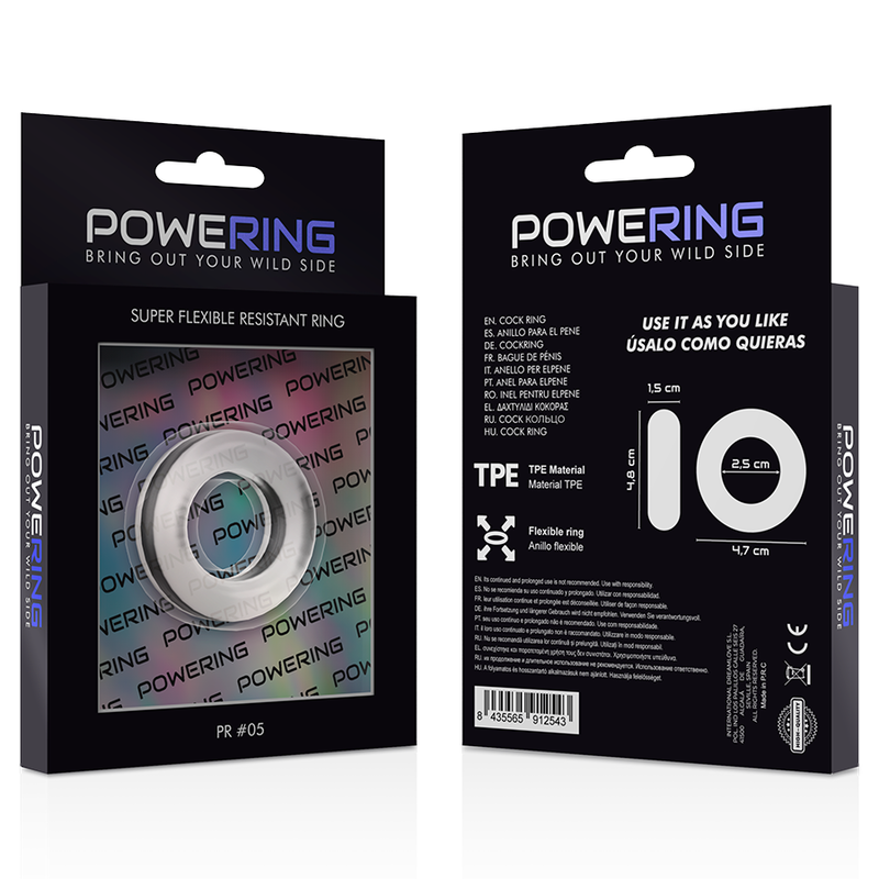 POWERING - ANILLO PARA EL PENE SUPER FLEXIBLE Y RESISTENTE 4.8CM PR05 TRANSPARENTE