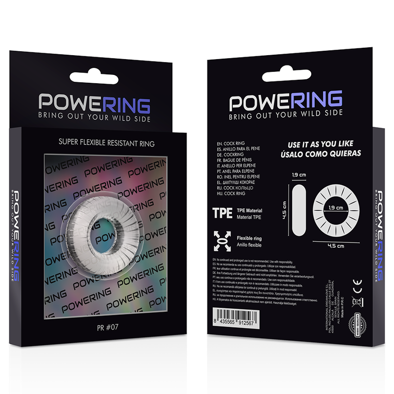 POWERING- ANILLO PARA EL PENE SUPER FLEXIBLE Y RESISTENTE 4.5CM PR07 TRANSPARENTE