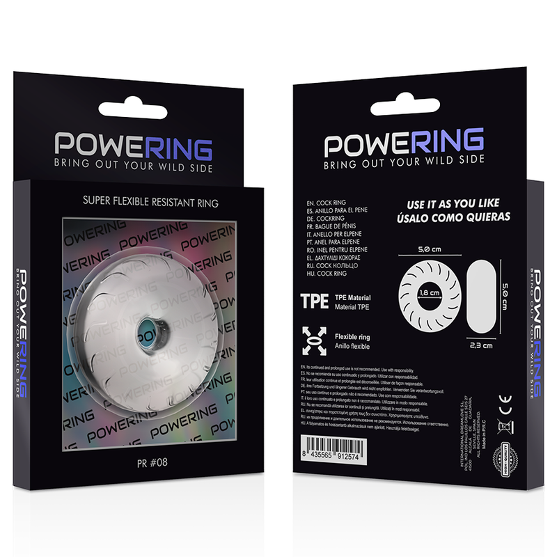 POWERING - ANNEAU PÉNIS SUPER FLEXIBLE ET RÉSISTANT 5CM PR08 TRANSPARENT