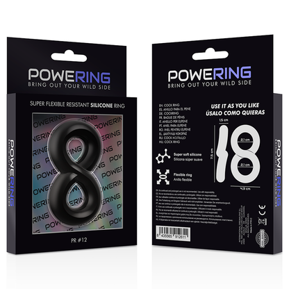 POWERING - ANNEAU PÉNIS ET TESTICULES SUPER FLEXIBLE ET RÉSISTANT PR12 NOIR