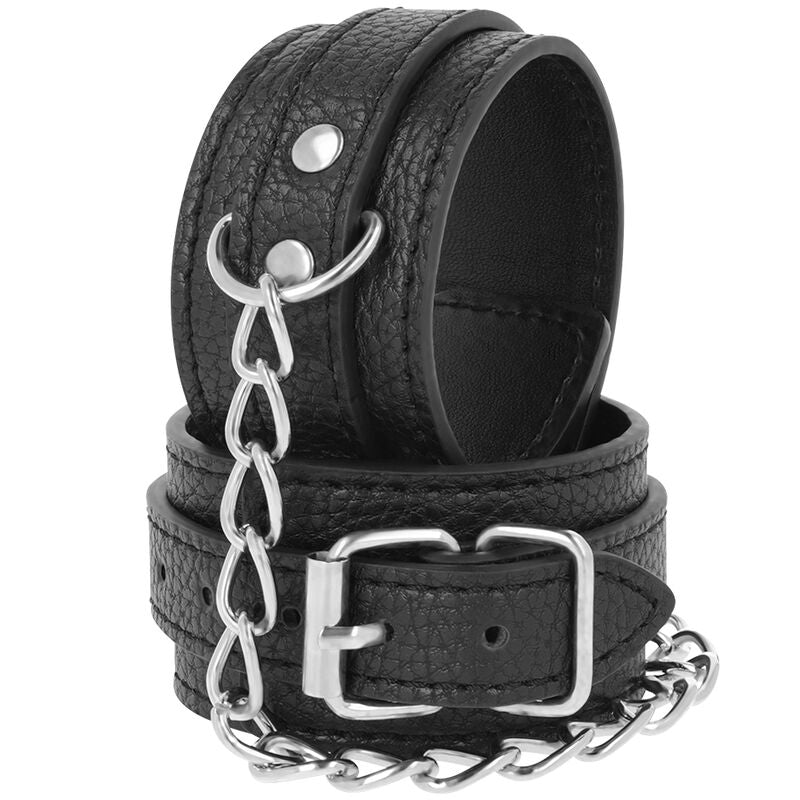 DARKNESS - BLACK TEXTURED LEATHER HANDCUFFS