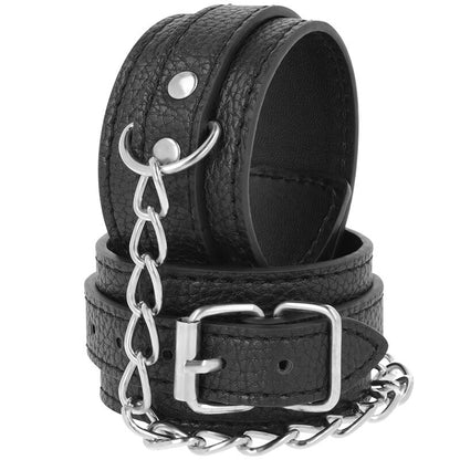 DARKNESS - BLACK TEXTURED LEATHER HANDCUFFS