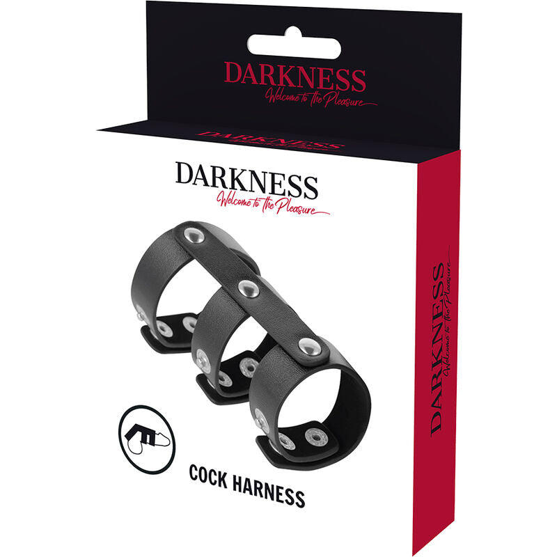 DARKNESS - ANILLO DOBLE PARA PENE Y TESTÍCULOS DE CUERO AJUSTABLE