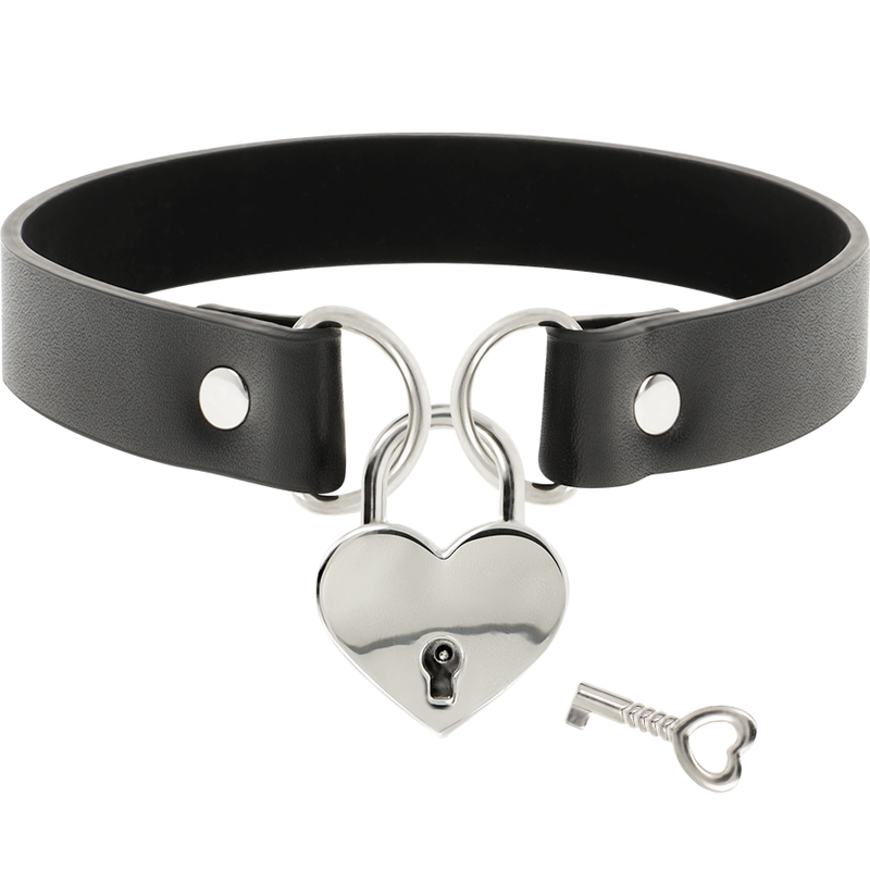 COQUETTE CHIC DESIRE - COLLAR DE CUERO VEGANO CON ACCESORIO DE CORAZÓN CON LLAVE