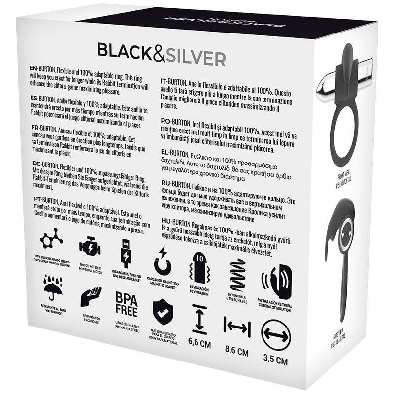 BLACK&amp;SILVER - BAGUE RECHARGEABLE BURTON 10 MODES DE VIBRATIONS