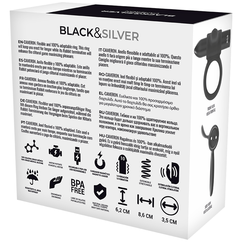 BLACK&amp;SILVER - BAGUE RECHARGEABLE CAMERON BLACK