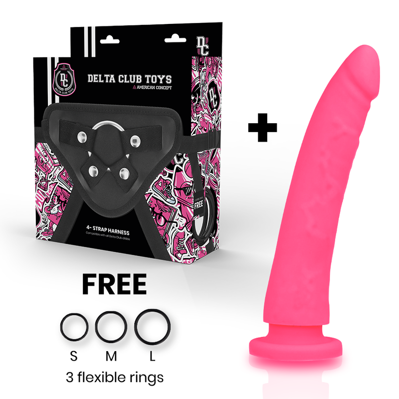 DELTA CLUB - DILDO TOYS + HARNAIS EN SILICONE MÉDICAL ROSE 20 CM -O- 4 CM