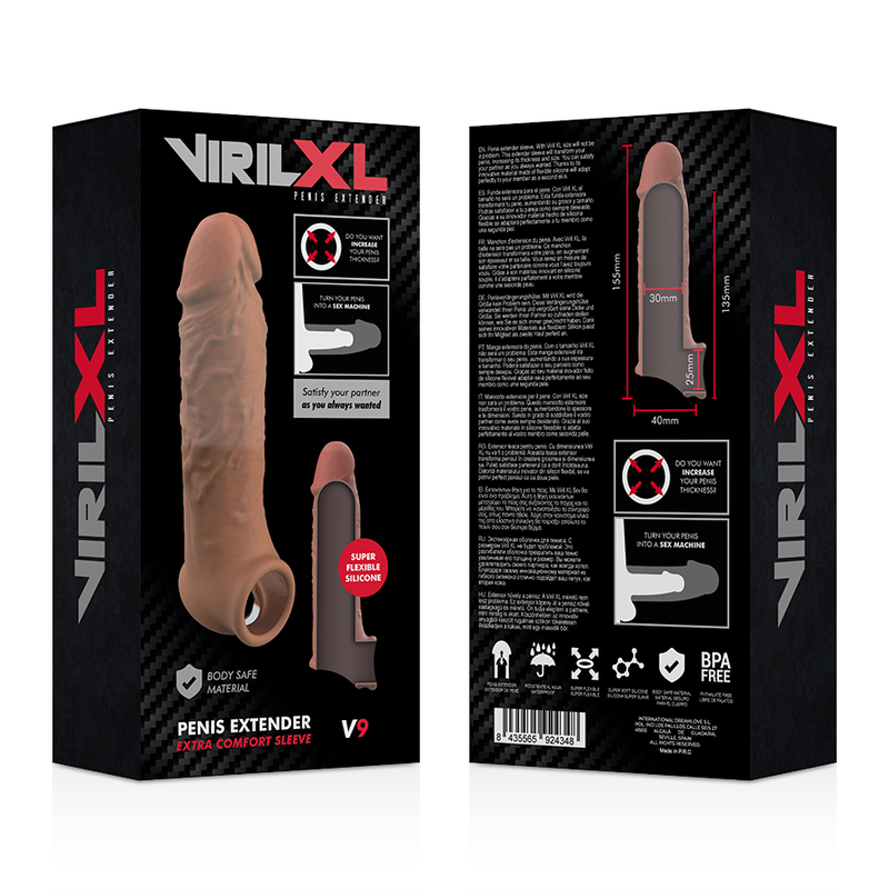 VIRILXL - EXTENSIÓN PARA PENE DE SILICONA LÍQUIDA V9 MARRÓN