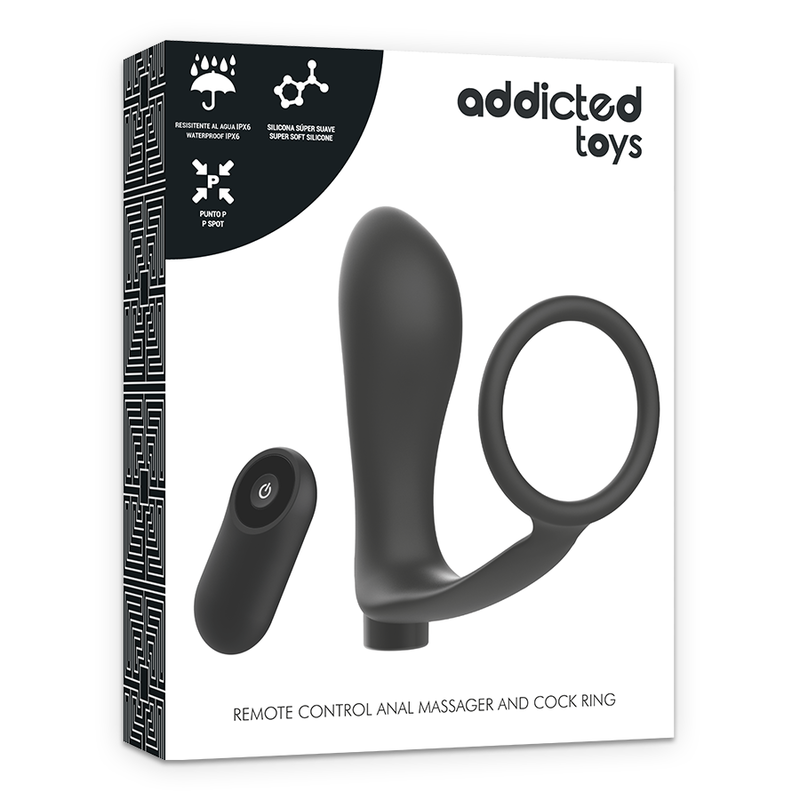 ADDICTED TOYS - ANILLO PARA EL PENE CON CONTROL REMOTO PLUG ANAL NEGRO RECARGABLE